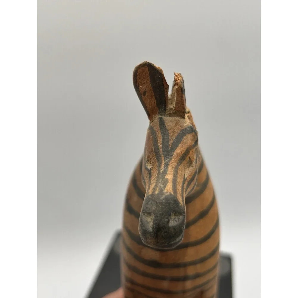 Hand Carved Hand Painted African Style Folk Art Rustic Zebra Wood Shelf Sitter‎
